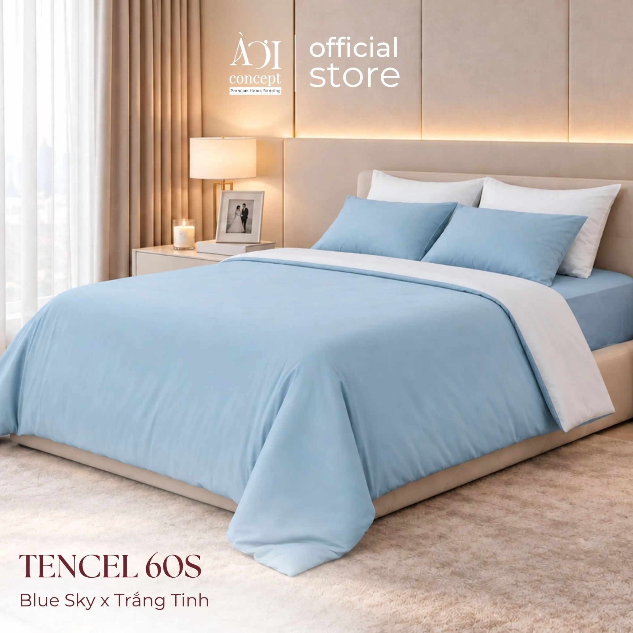  Bộ chăn ga gối Tencel 60s Fresh Dream [Blue Sky x Trắng Tinh] À ƠI CONCEPT 