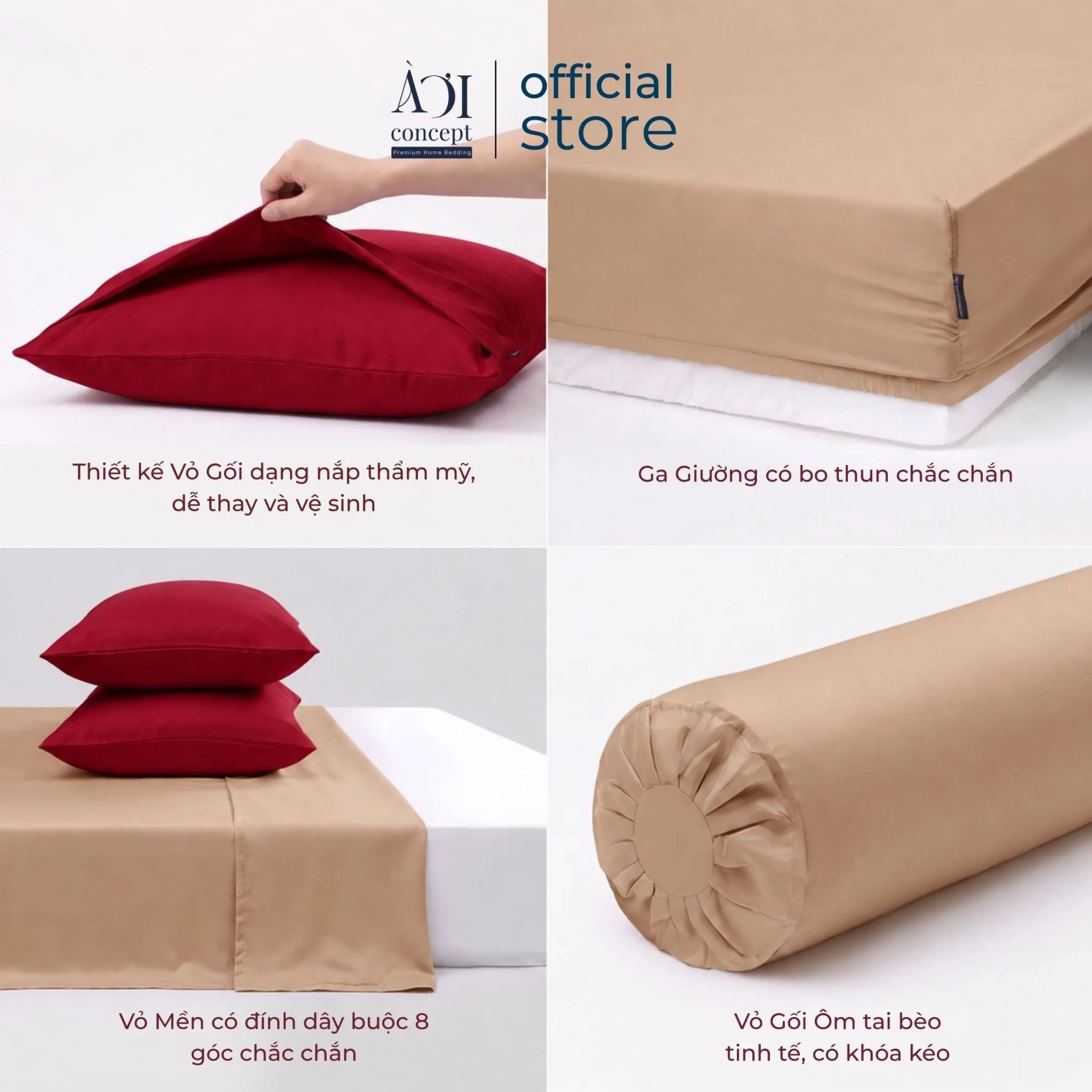  Bộ chăn ga gối Tencel 60s Pure Romance [Đỏ Nhung x Nâu Cà Phê] À ƠI CONCEPT 