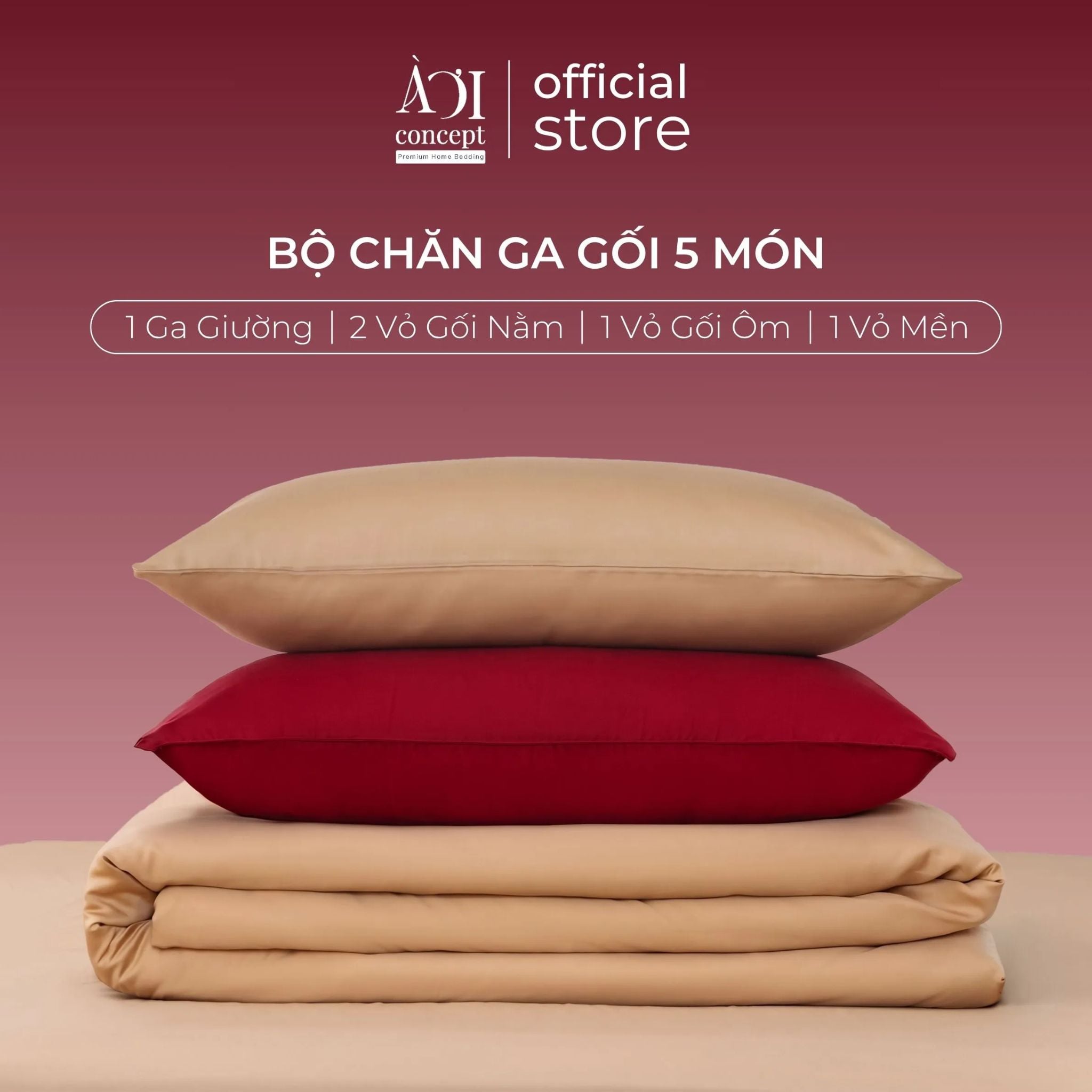  Bộ chăn ga gối Tencel 60s Pure Romance [Đỏ Nhung x Nâu Cà Phê] À ƠI CONCEPT 