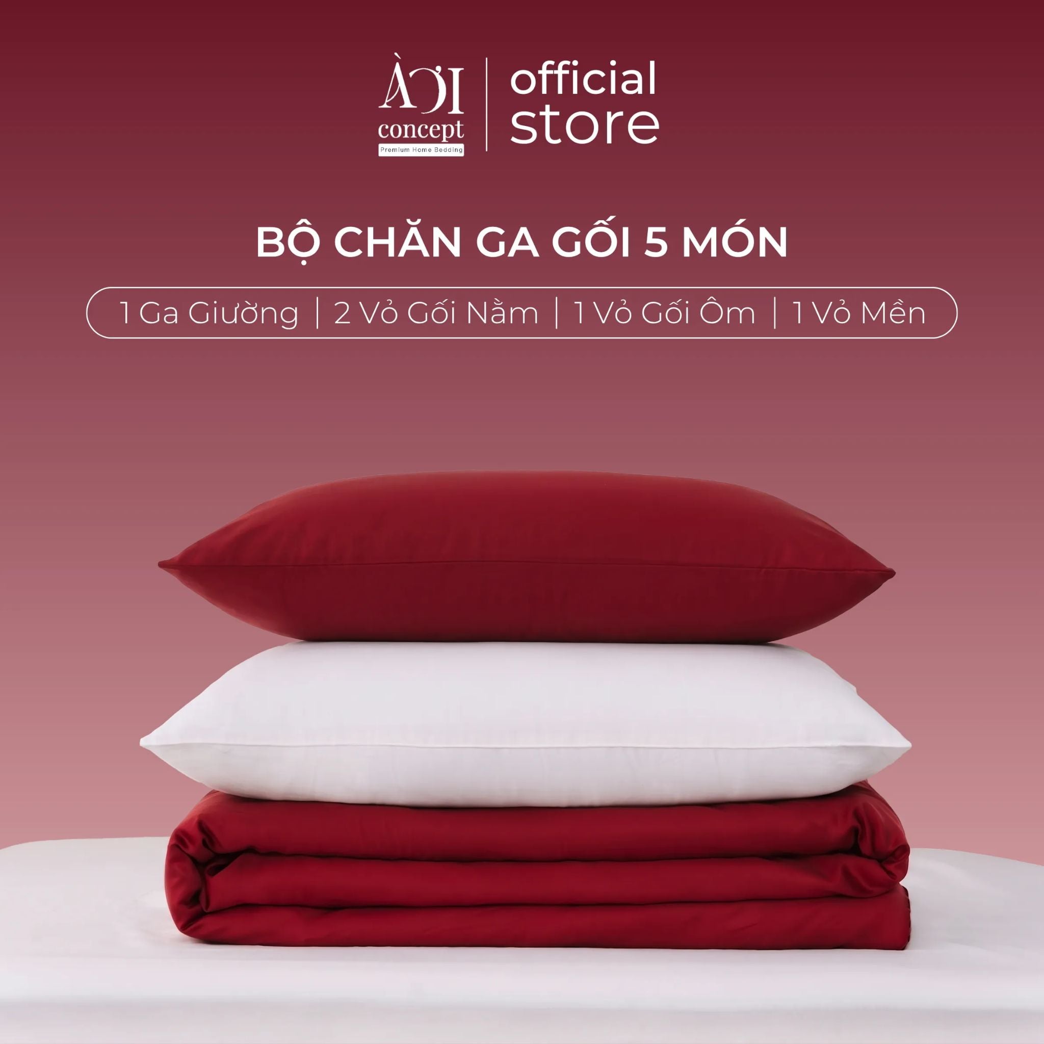  Bộ chăn ga gối Tencel 60s Velvet Embrace [Đỏ Nhung x Trắng Tinh] À ƠI CONCEPT 