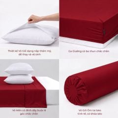 Bộ chăn ga gối Tencel 60s Velvet Embrace [Đỏ Nhung x Trắng Tinh] À ƠI CONCEPT 