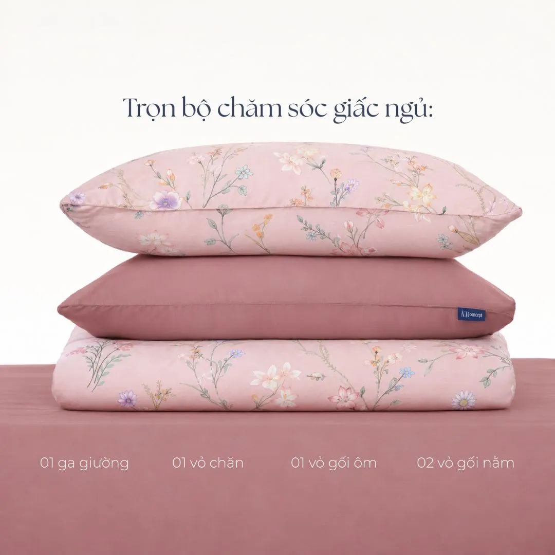  Bộ chăn ga gối Tencel 60s, họa tiết [ Red Wine Garden ] À Ơi Concept 