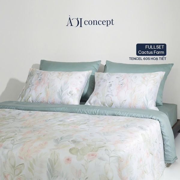  Bộ chăn ga gối Tencel 60s, họa tiết [ Cactus Farm] À ƠI CONCEPT CGHT005 