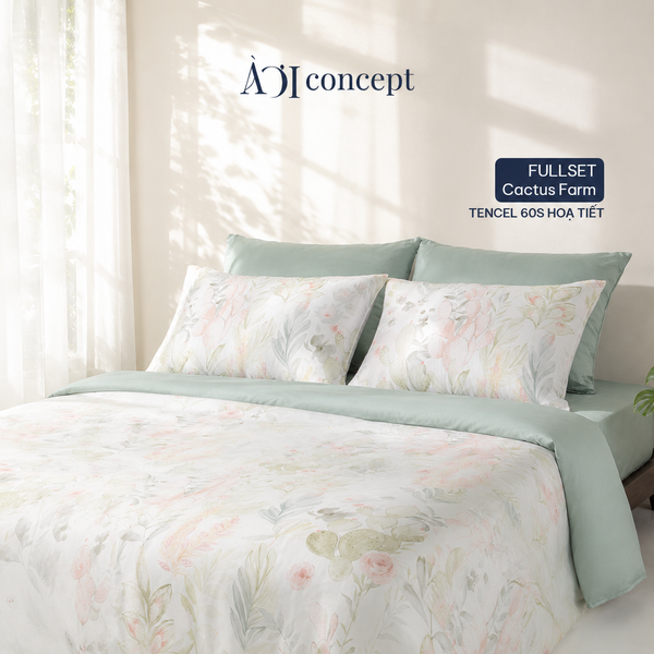  Bộ chăn ga gối Tencel 60s, họa tiết [ Cactus Farm] À ƠI CONCEPT CGHT005 