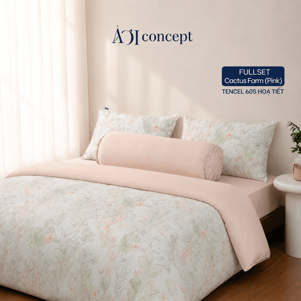  Bộ chăn ga gối Tencel 60s, họa tiết [ Cactus Farm Pink ] À ƠI CONCEPT 