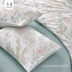 Bộ chăn ga gối Tencel 60s, họa tiết [ Cactus Farm] À ƠI CONCEPT CGHT005
