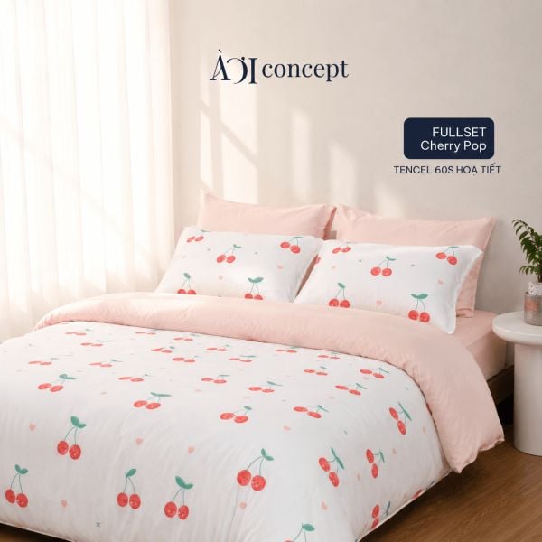  Bộ chăn ga gối Tencel 60s, họa tiết [ Cherry Pop ] À ƠI CONCEPT 