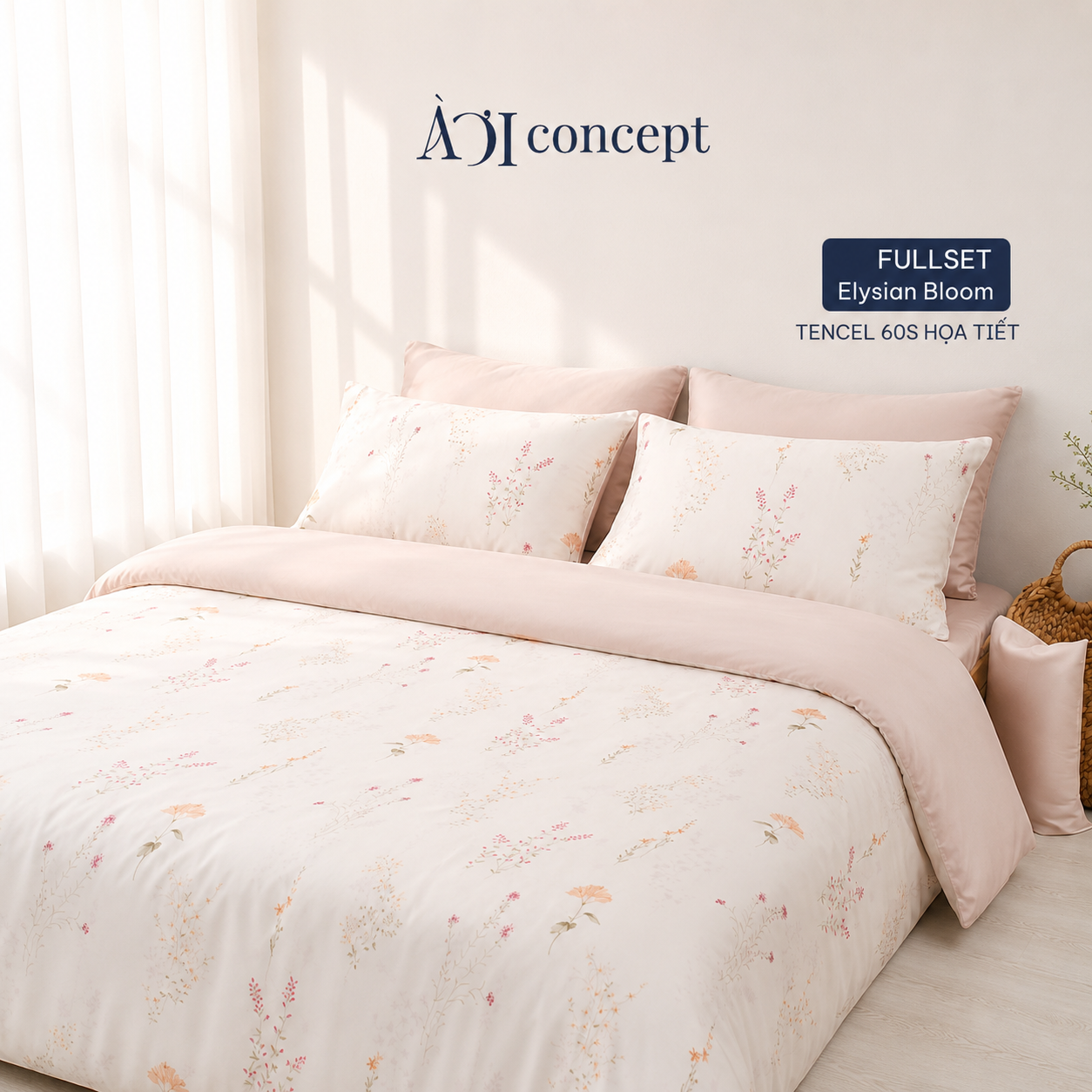  Bộ chăn ga gối Tencel 60s, họa tiết [Elysian Bloom] À ƠI CONCEPT 