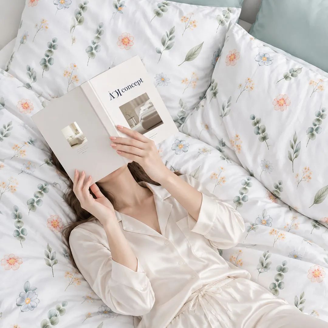  Bộ chăn ga gối Tencel 60s, họa tiết [Fleur Sage] À ƠI CONCEPT 