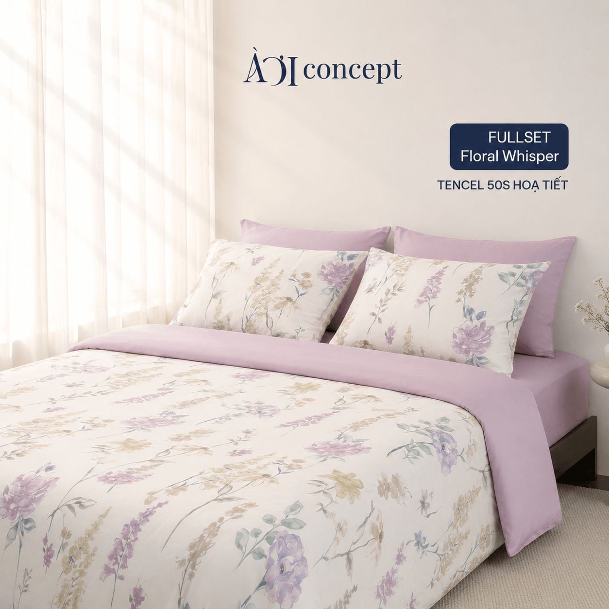  Bộ chăn ga gối Tencel 60s, họa tiết [ Floral Whisper] À ƠI CONCEPT CGHT003 