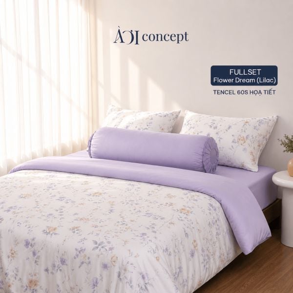  Bộ chăn ga gối Tencel 60s, họa tiết [ Flower Dream Tím ] À ƠI CONCEPT 