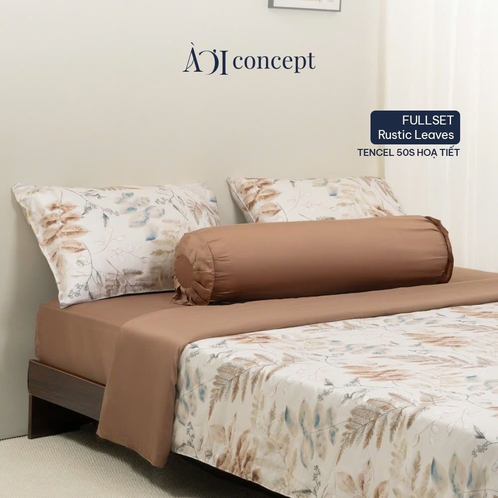 Bộ chăn ga gối Tencel 60s, họa tiết [ Rustic Leaves] À ƠI CONCEPT CGHT004