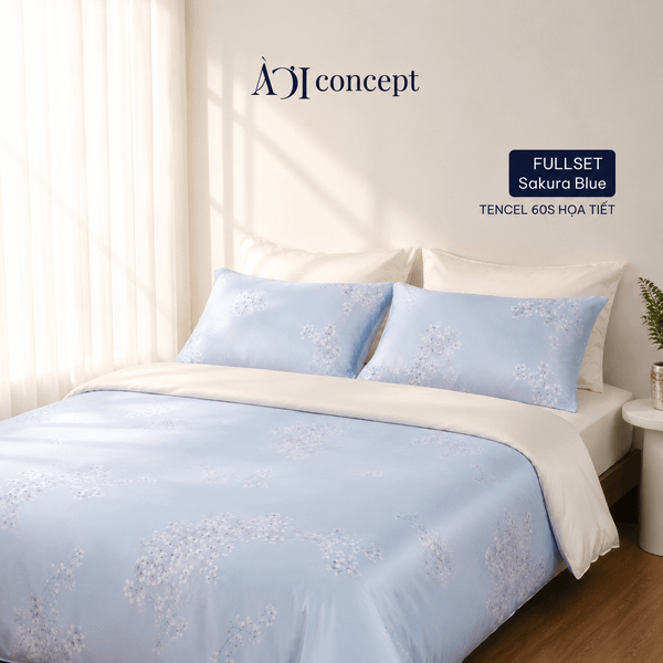  Bộ chăn ga gối Tencel 60s, họa tiết [Sakura Garden] À ƠI CONCEPT 