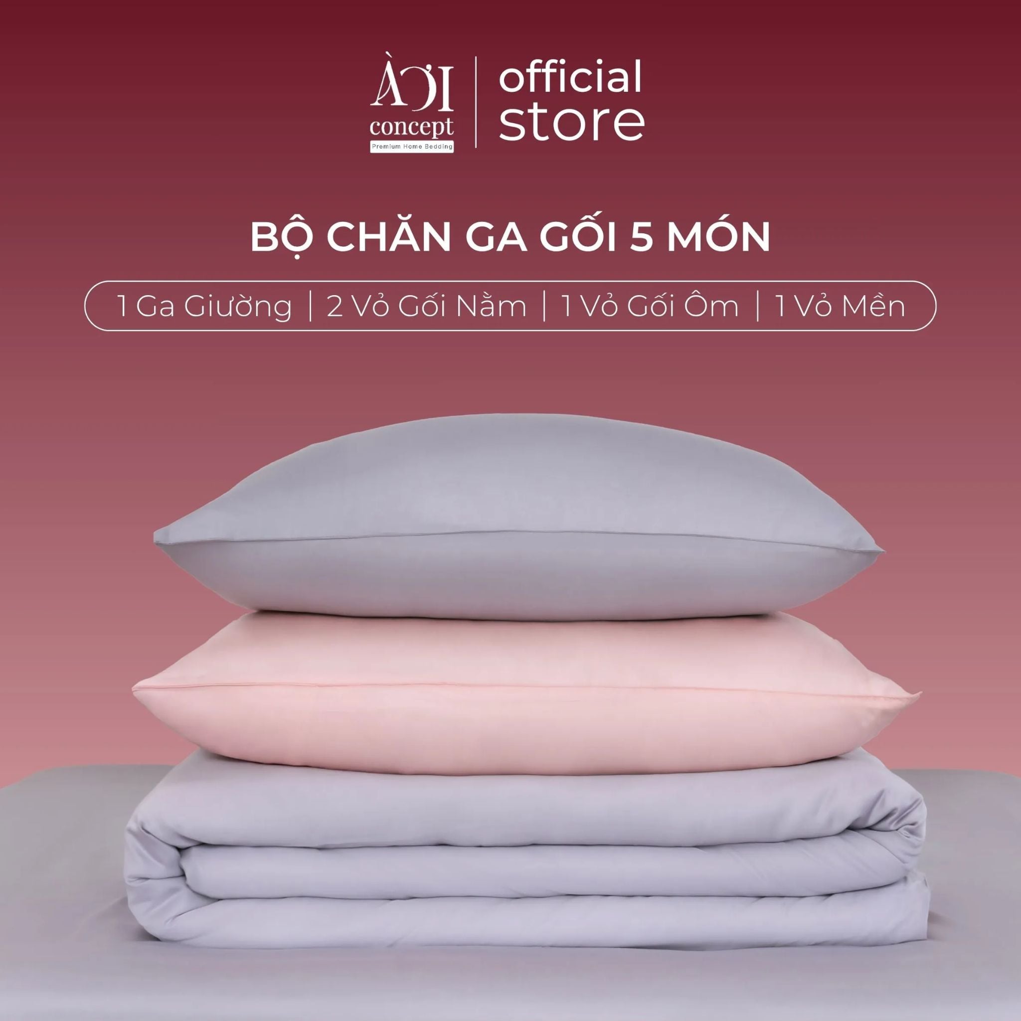  Bộ chăn ga gối Tencel 60s Bright Harmony [Xám Lilac x Hồng San Hô] À ƠI CONCEPT 