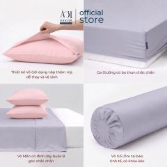  Bộ chăn ga gối Tencel 60s Bright Harmony [Xám Lilac x Hồng San Hô] À ƠI CONCEPT 