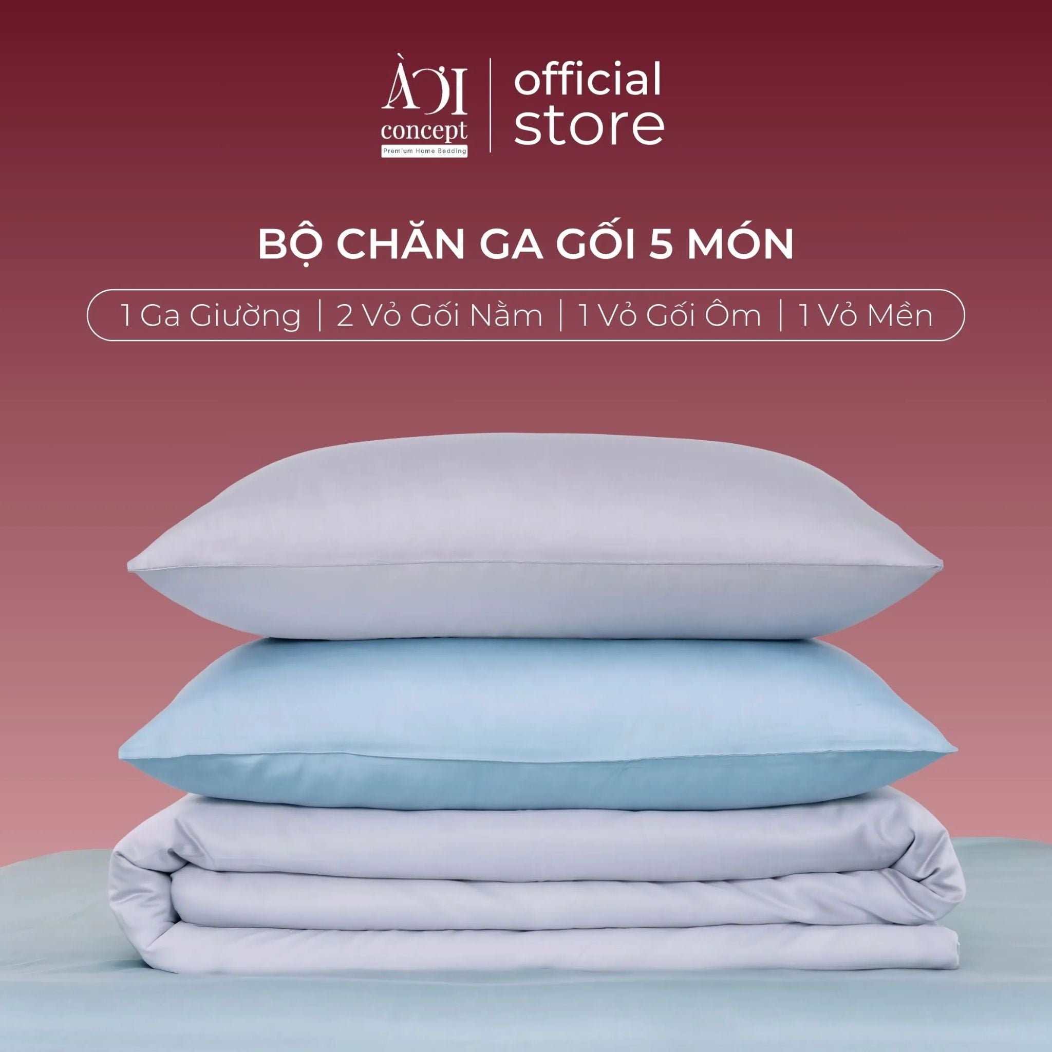  Bộ chăn ga gối Tencel 60s Soft Cloud [Xám Lilac x Xanh Blue Sky] À ƠI CONCEPT 
