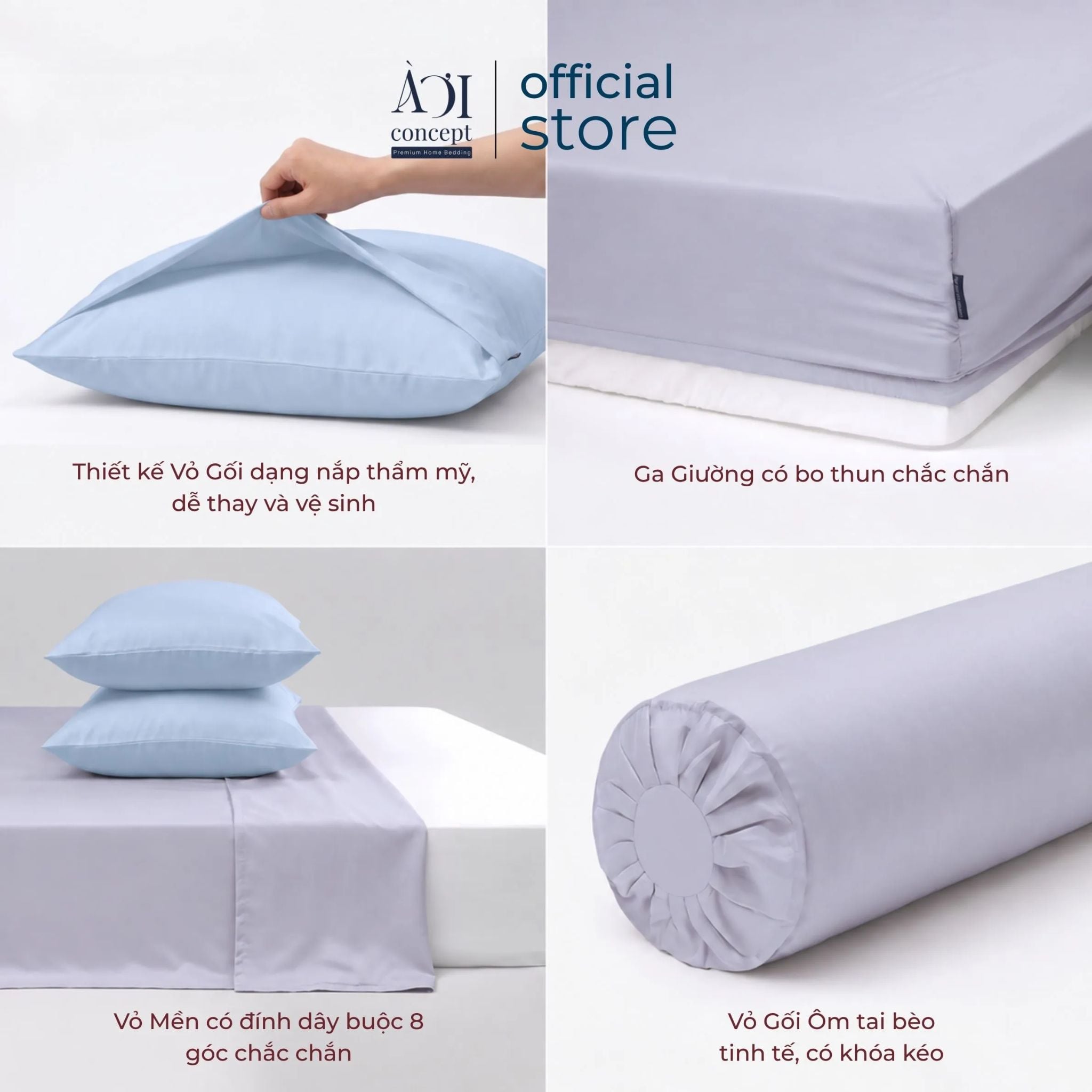  Bộ chăn ga gối Tencel 60s Soft Cloud [Xám Lilac x Xanh Blue Sky] À ƠI CONCEPT 