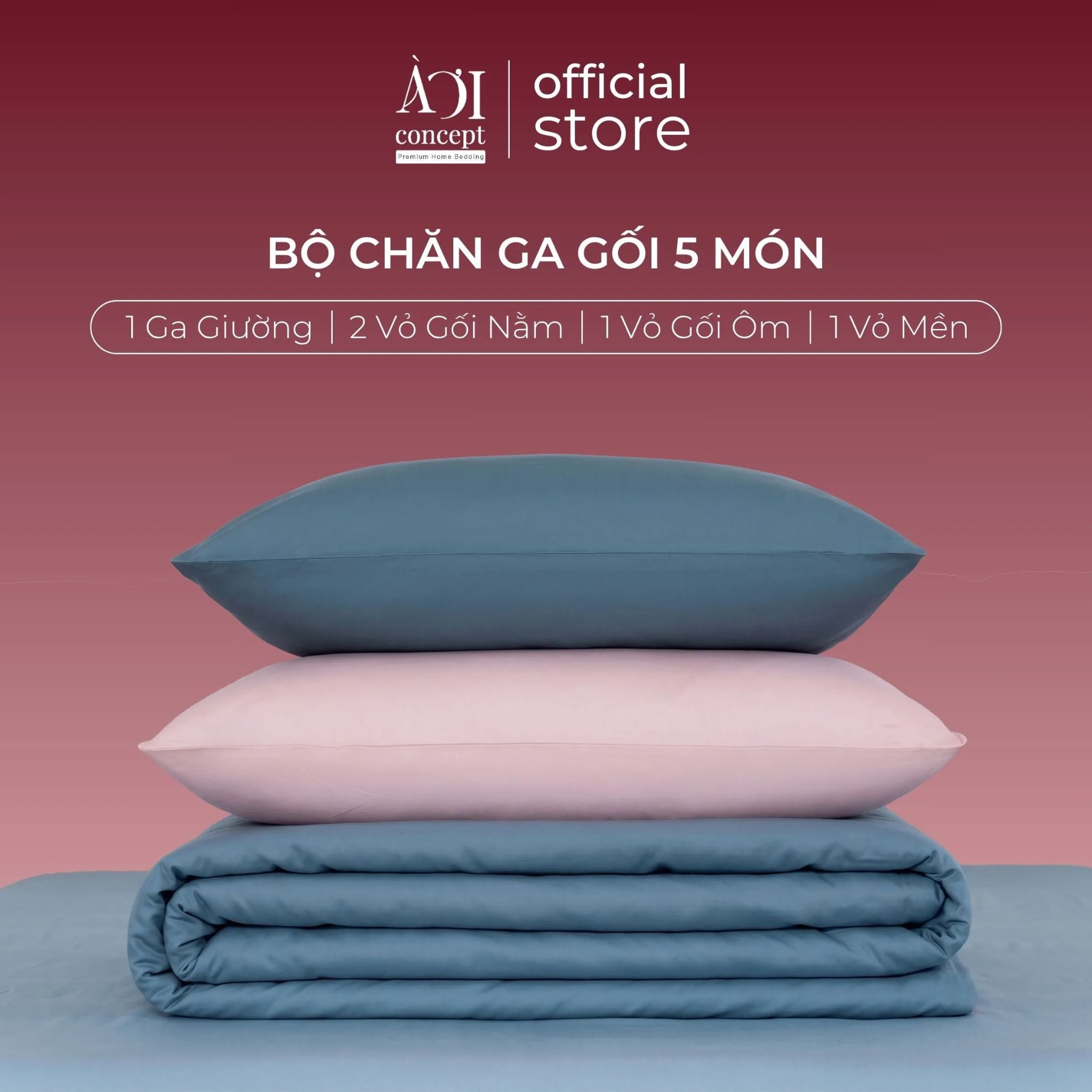  Bộ chăn ga gối Tencel 60s Muted Charm [Xám Xanh x Hồng San Hô] À ƠI CONCEPT 