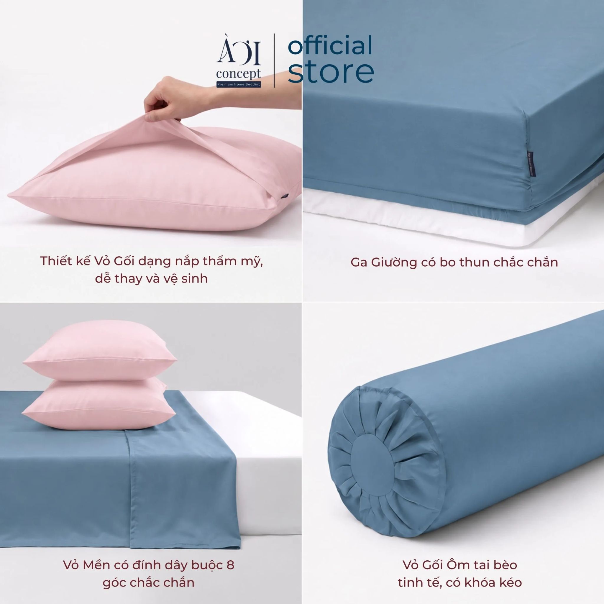  Bộ chăn ga gối Tencel 60s Muted Charm [Xám Xanh x Hồng San Hô] À ƠI CONCEPT 