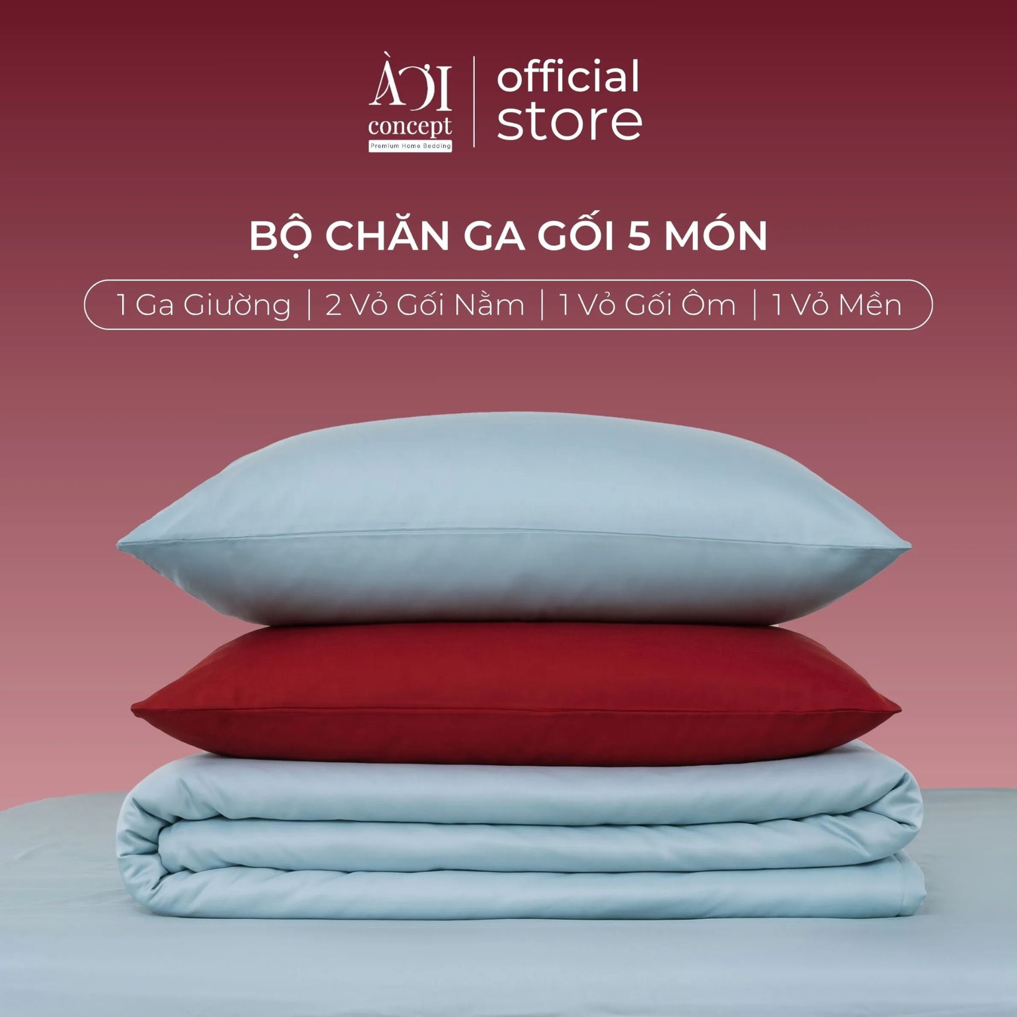  Bộ chăn ga gối Tencel 60s [Xanh Hannah x Đỏ Nhung] À ƠI CONCEPT 