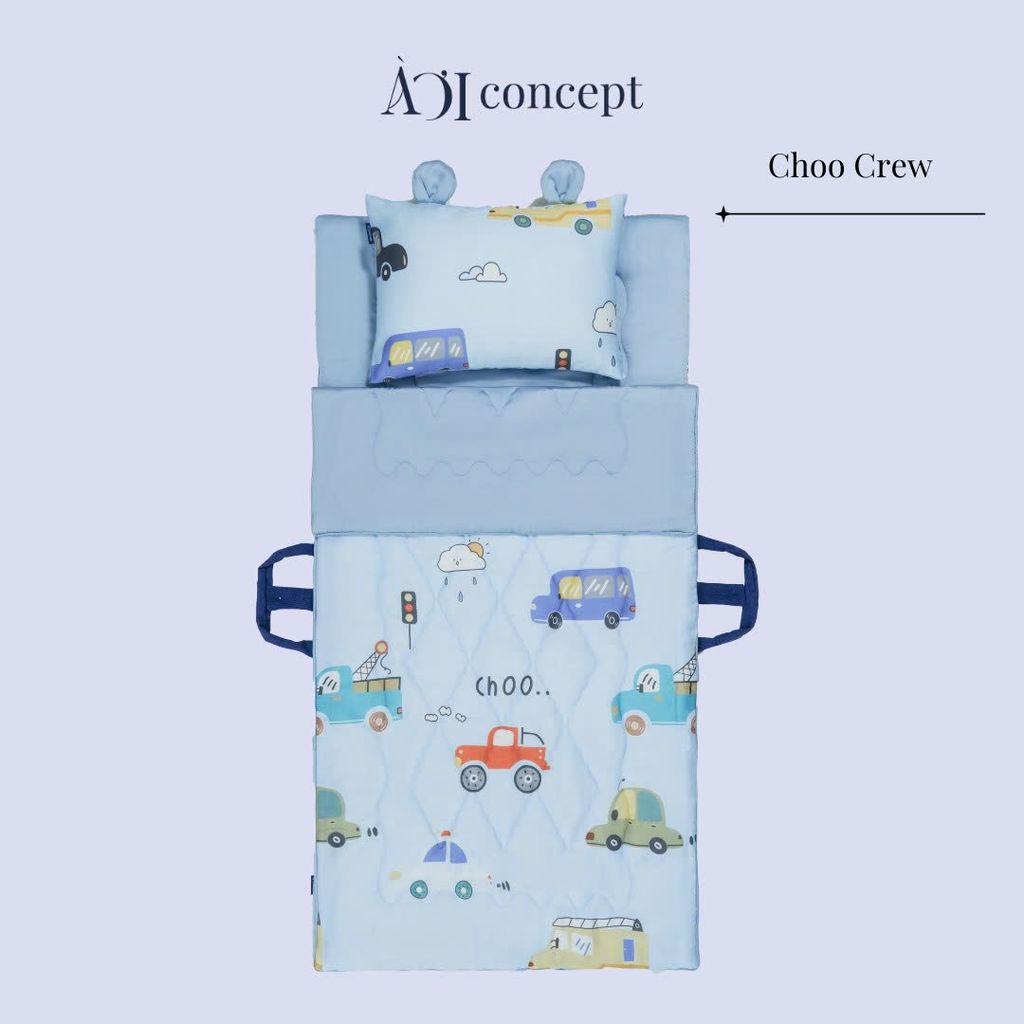 Bộ chăn gối nệm cho bé Tencel 60s, Họa tiết [ Choo Crew]