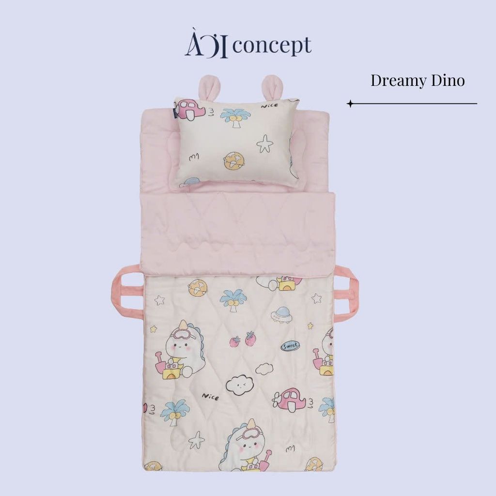 Bộ chăn gối nệm cho bé Tencel 60s, Họa tiết [ Dreamy Dino]
