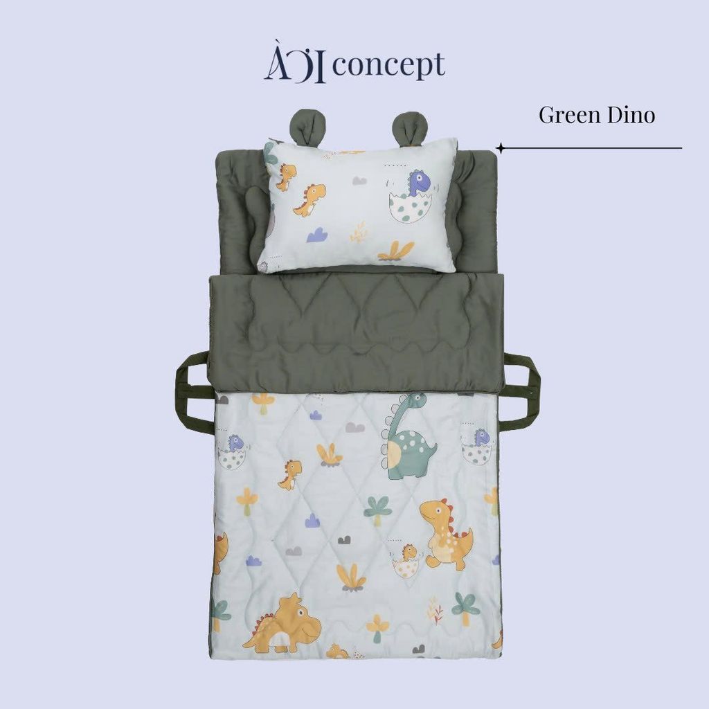 Bộ chăn gối nệm cho bé Tencel 60s, Họa tiết [ Green Dino]