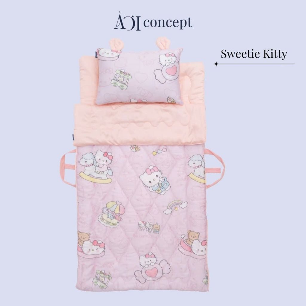 Bộ chăn gối nệm cho bé Tencel 60s, Họa tiết [ Sweetie Kitty]