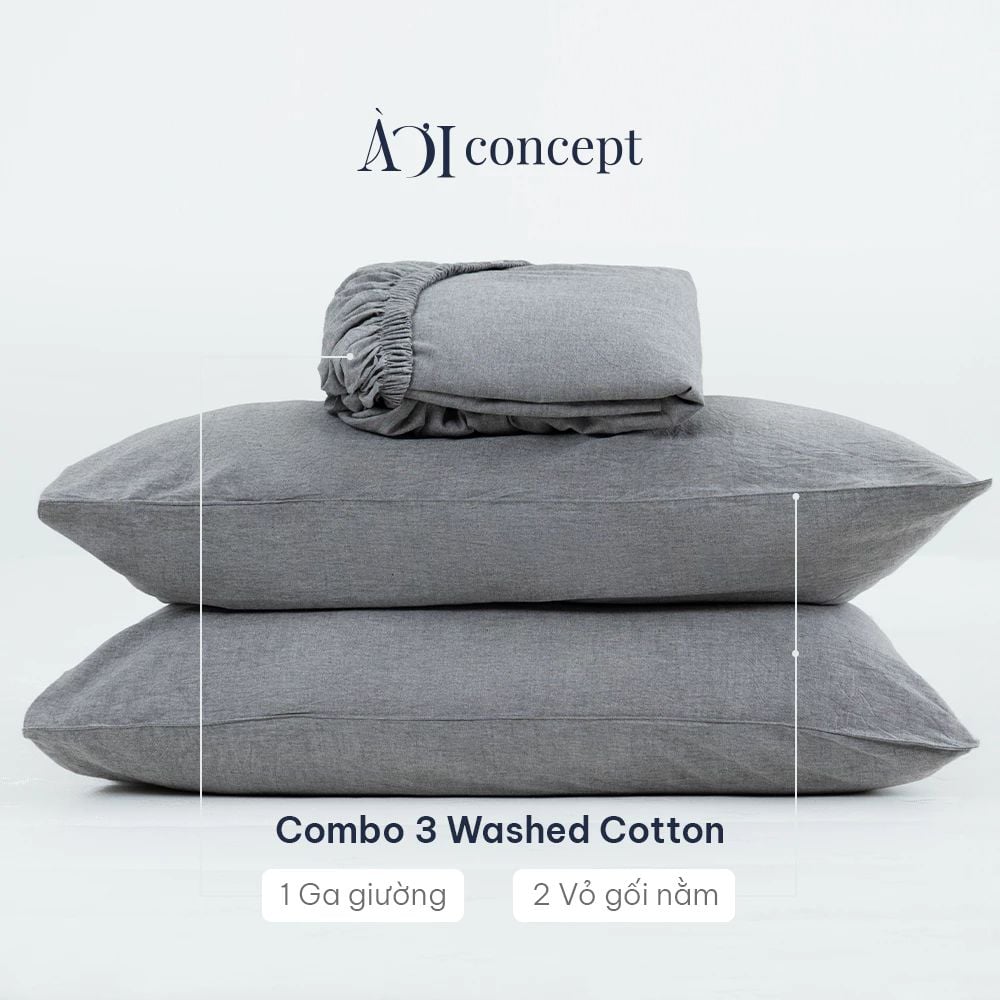  Bộ ga gối 3 món Washed Cotton, 1m2 - 2m2 đơn sắc 