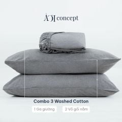 Bộ ga gối 3 món Washed Cotton, 1m2 - 2m2 đơn sắc 