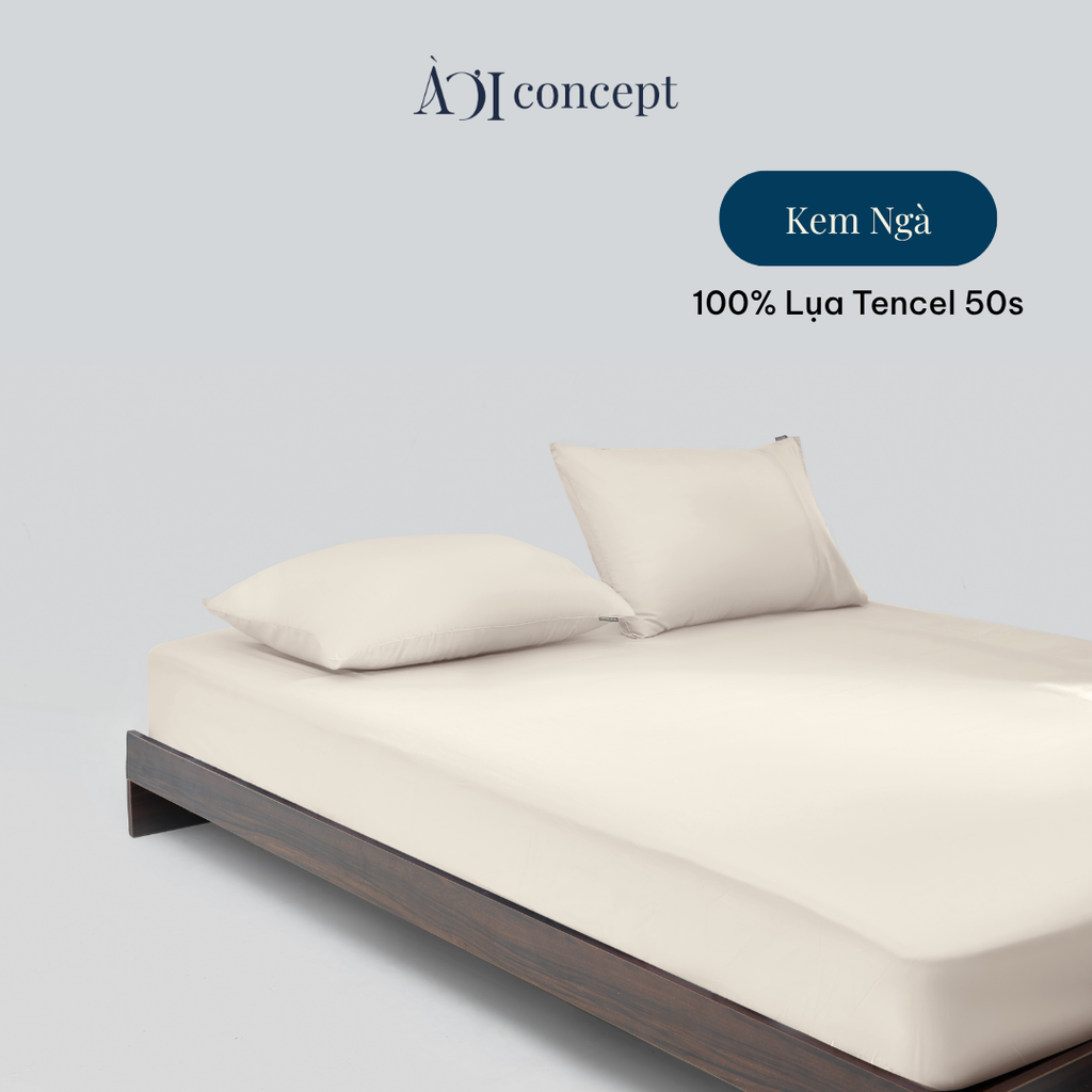 Bộ ga giường & 2 vỏ gối Tencel 50s [ Kem Ngà] À Ơi Concept CBTC000178