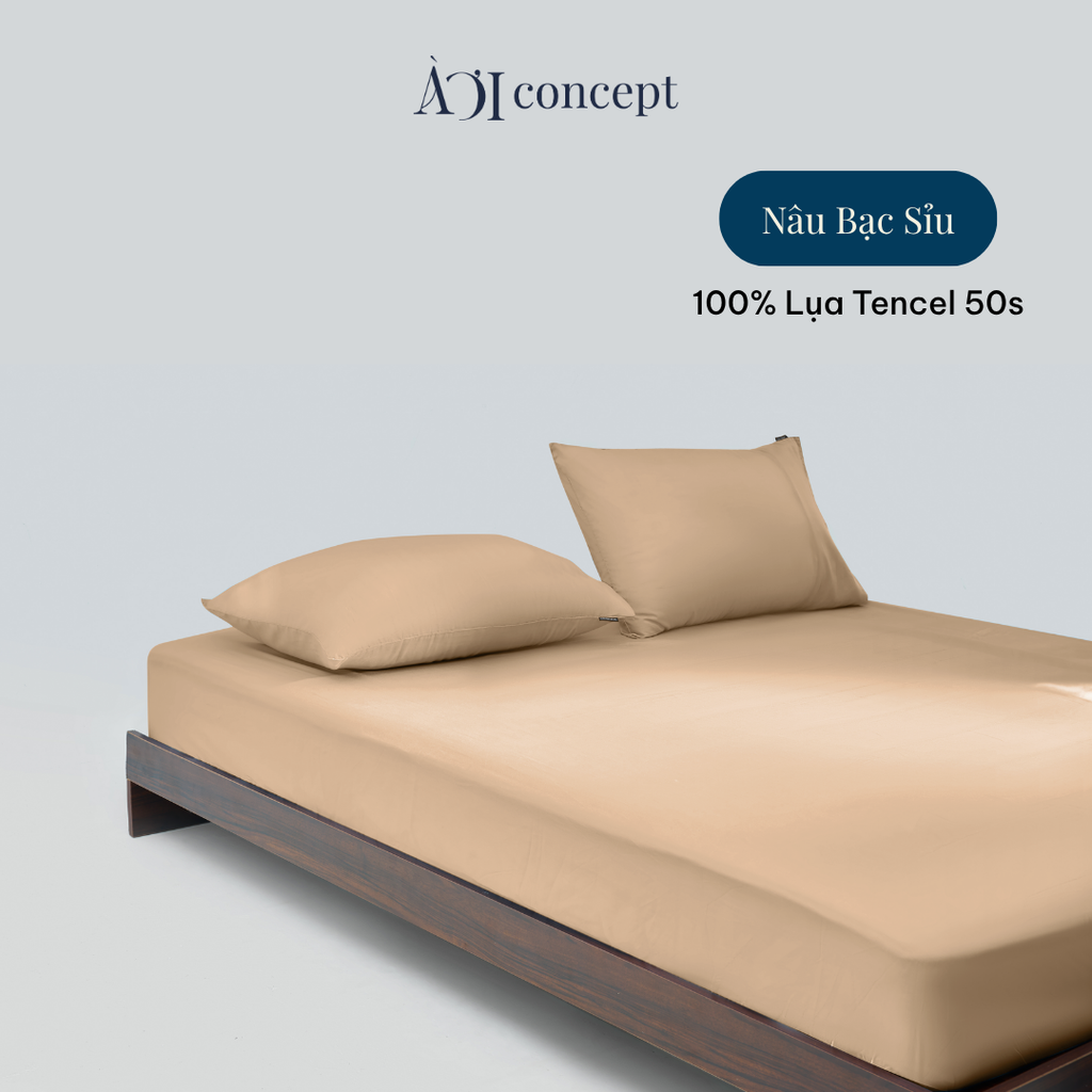 Bộ ga giường & 2 vỏ gối Tencel 50s [ Nâu Bạc Sỉu] À Ơi Concept CBTC00013