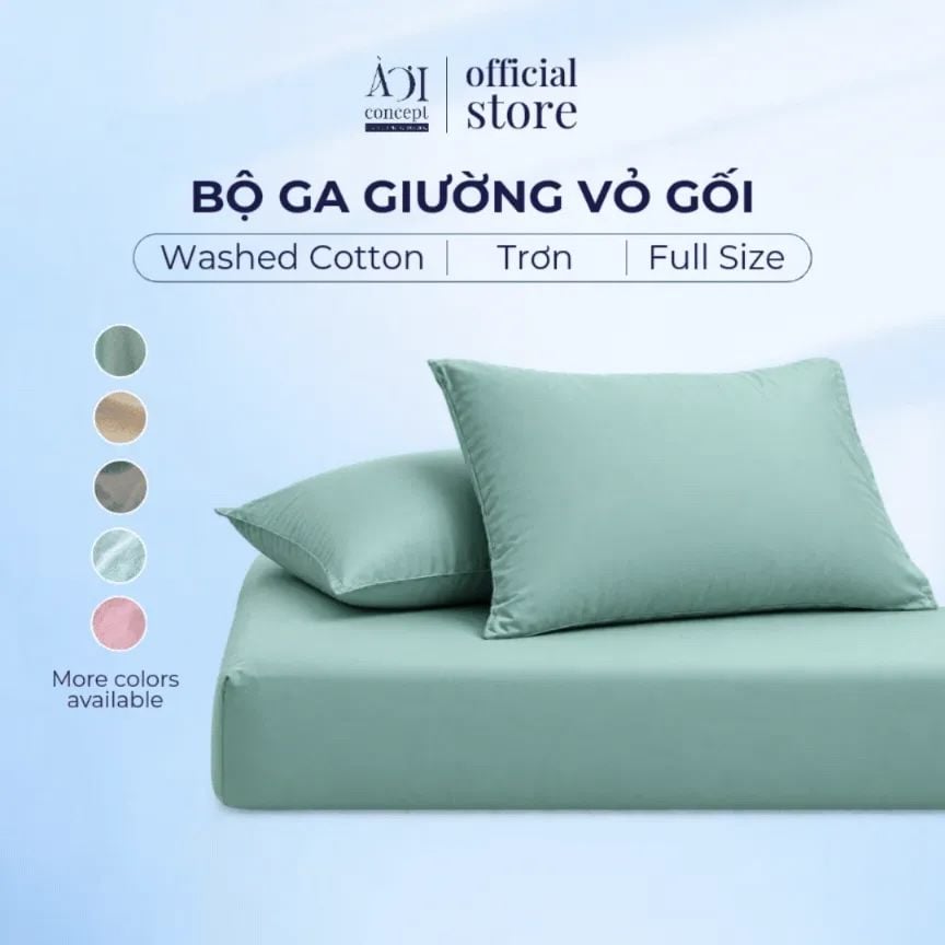  Bộ ga gối 3 món Washed Cotton, 1m2 - 2m2 đơn sắc 