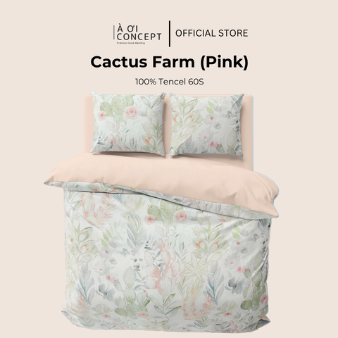  Bộ chăn ga gối Tencel 60s, họa tiết [ Cactus Farm Pink ] À ƠI CONCEPT 