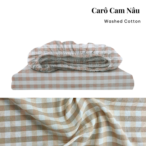  Drap giường Washed Cotton [ Caro Cam Nâu ] 