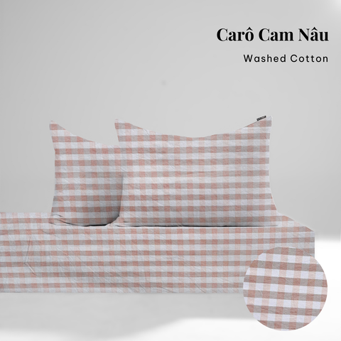  Bộ ga gối 3 món Washed Cotton [ Caro Cam Nâu ] À ƠI CONCEPT 