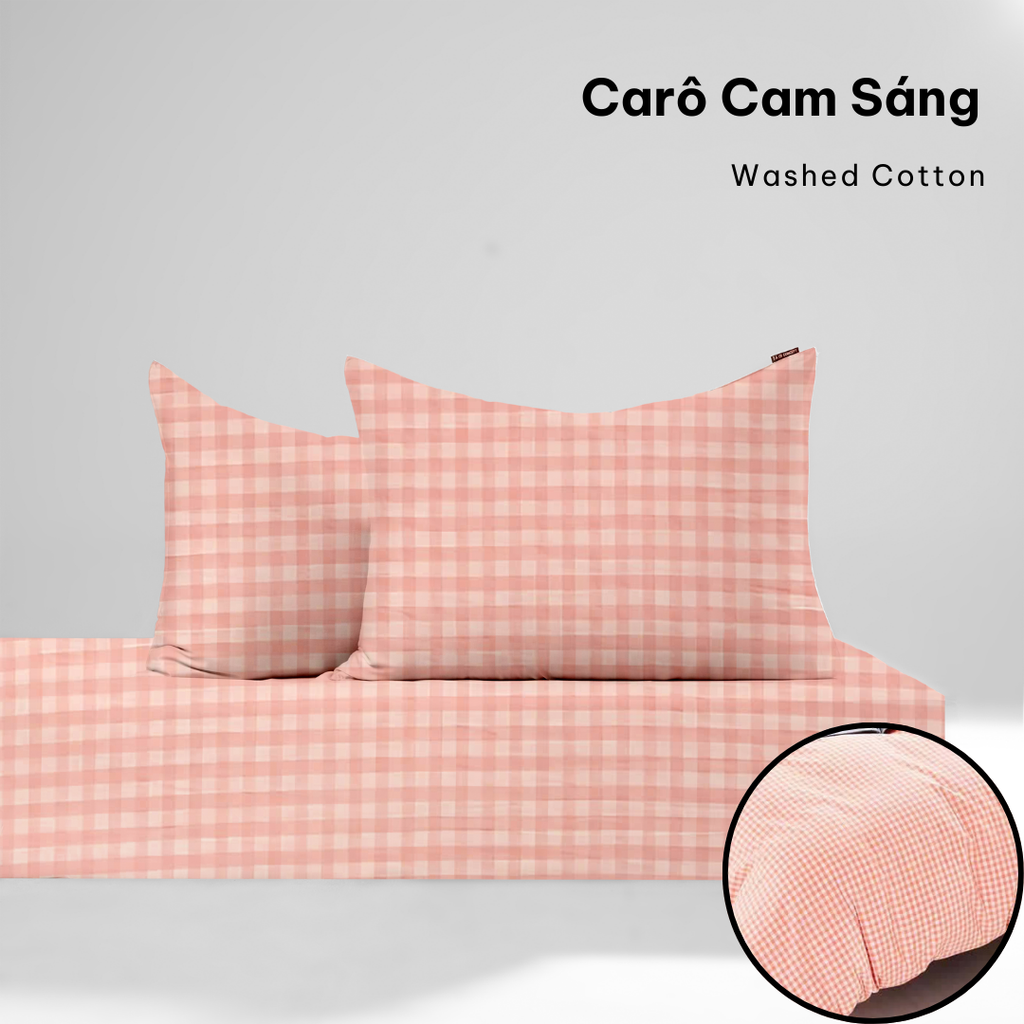 Bộ ga gối 3 món Washed Cotton [ Caro Cam Sáng ] À ƠI CONCEPT