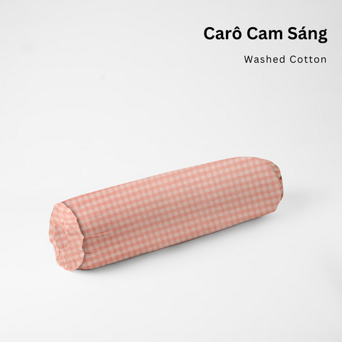  Vỏ Gối Ôm Washed Cotton | Size 37x100cm | Carô Cam Sáng 