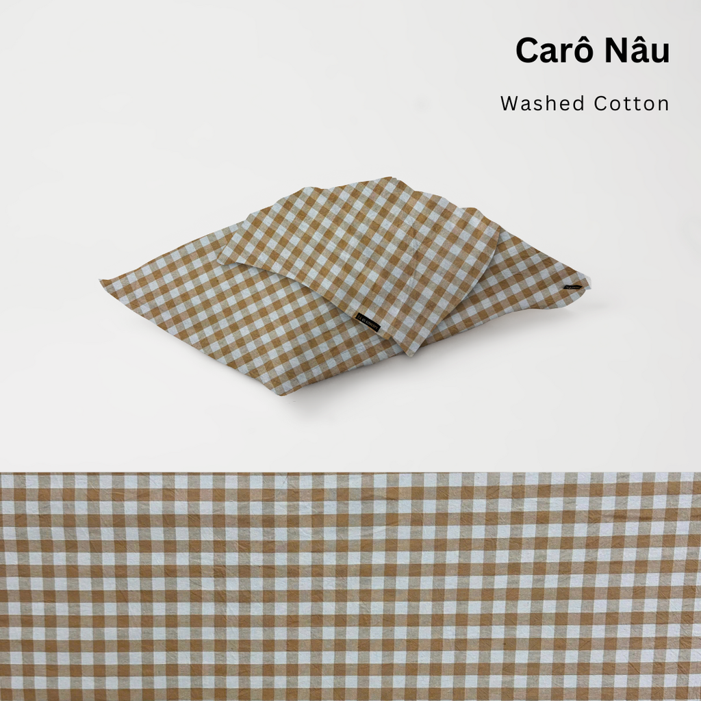 Vỏ Gối Nằm Washed Cotton Cao Cấp | Size 50x70cm | Carô Nâu