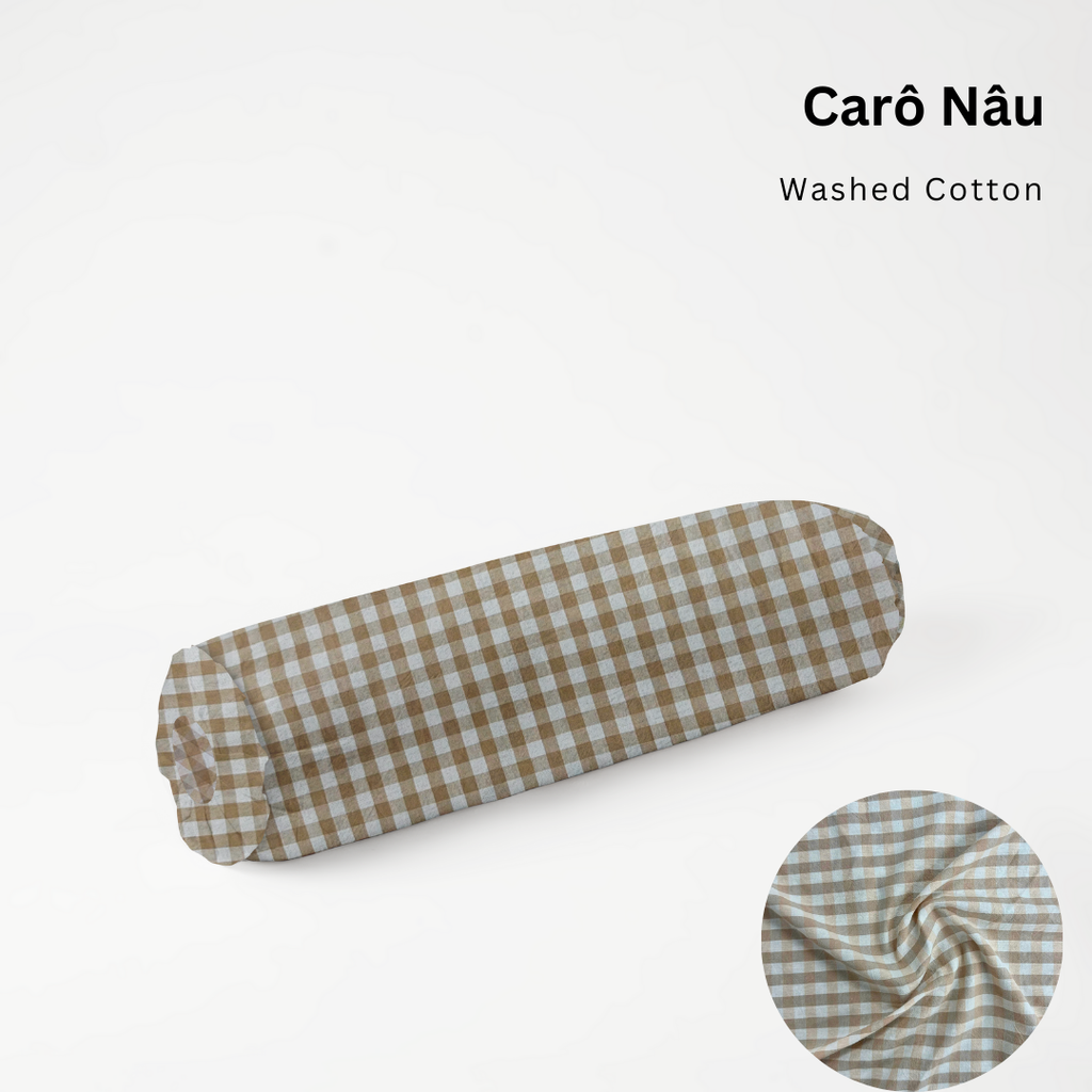 Vỏ Gối Ôm Washed Cotton | Size 37x100cm | Carô Nâu