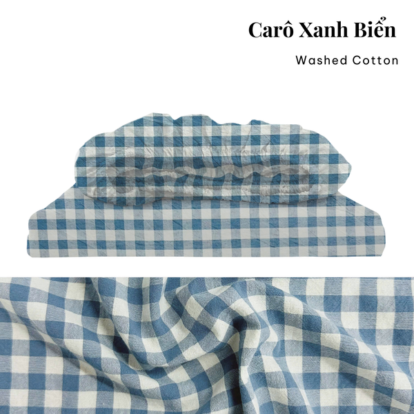  Drap giường Washed Cotton [ Caro Xanh Biển ] 