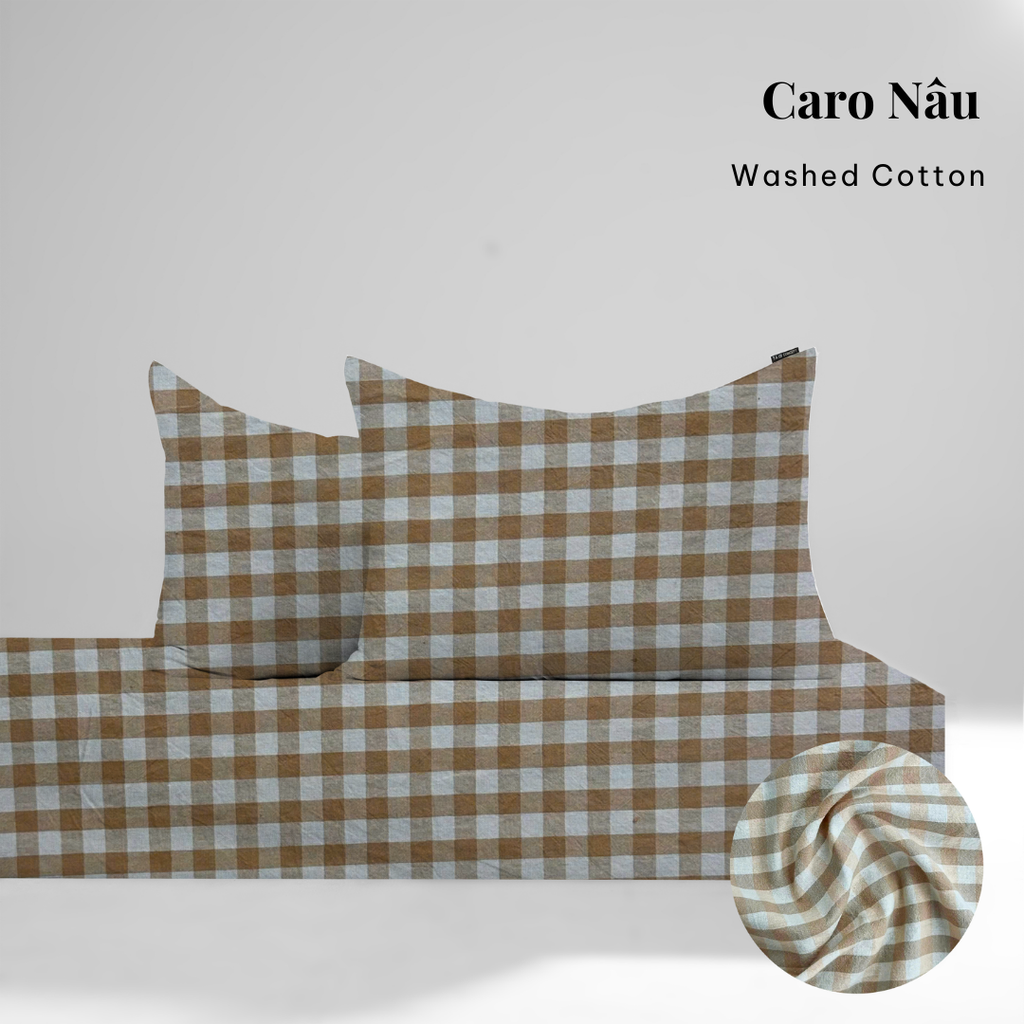 Bộ ga gối 3 món Washed Cotton [ Caro Nâu ] À ƠI CONCEPT