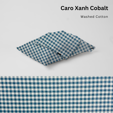  Vỏ Gối Nằm Washed Cotton Cao Cấp | Size 50x70cm | Caro Xanh Cobalt 