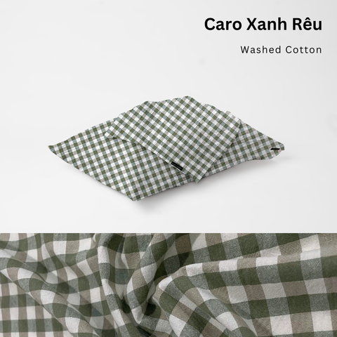  Vỏ Gối Nằm Washed Cotton Cao Cấp | Size 50x70cm | Caro Xanh Rêu 