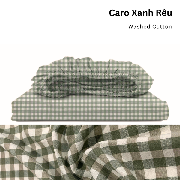  Drap giường Washed Cotton [ Caro Xanh Rêu ] 