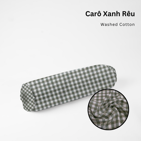  Vỏ Gối Ôm Washed Cotton | Size 37x100cm | Caro Xanh Rêu 