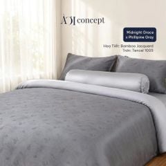  Bộ chăn ga gối | Tencel dệt kim | 5 món | Từ 1m2 - 2m2 | Midnight Grace x Philippine Gray | Mềm mại, Kháng khuẩn, Thấm hút 
