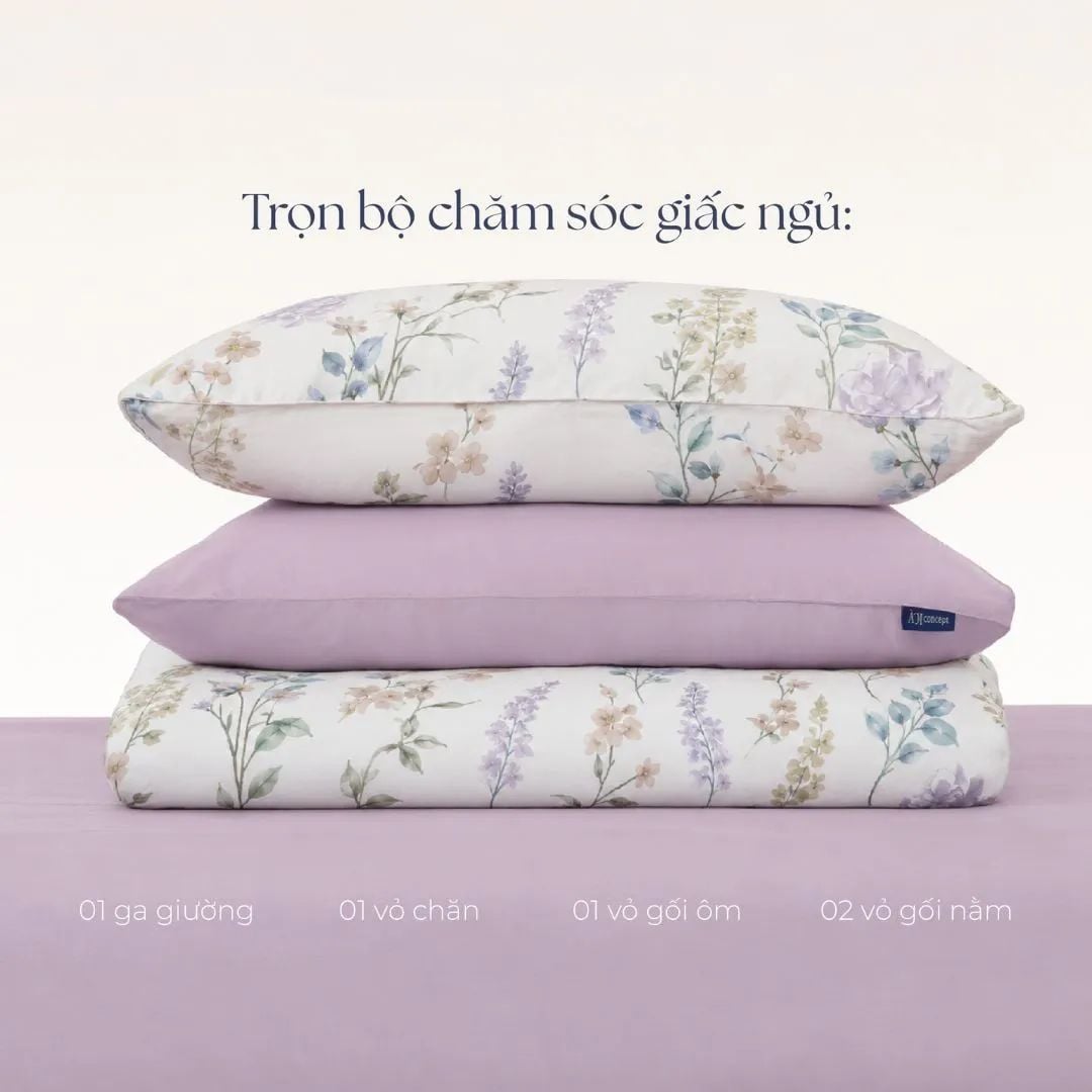 Bộ chăn ga gối Tencel 60s, họa tiết [ Floral Whisper] À ƠI CONCEPT CGHT003 