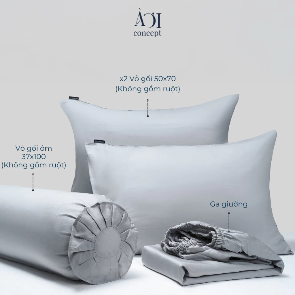 Bộ chăn ga gối 4 món Tencel 50s [ Nâu Bạc Sỉu] À Ơi Concept BCGG0007