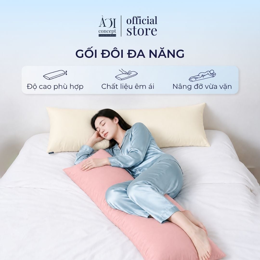  Combo Gối Đôi Comfort Duo và Vỏ Gối Lạnh | 40 x 120cm | Trơn | 6 Màu 